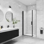 Aica porte de douche pivotante 130x200cm avec un �l�ment fixe porte de douche noire hauteur 200cm en ...