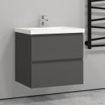 Aica sanitaire - 60cm(l)x38. 5cm(p)x52cm(h)meuble salle de bain anthracite deux tiroirs avec une vasque ...