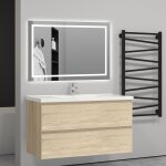 Aica sanitaire - 99(l)x44. 5(p)x52(h)cm meuble salle de bain naturel avec 2 tiroirs � une fermeture amortie ...