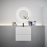 Aica sanitaire - aica ensemble l. 60cm meuble vasque 2 tiroirs + lavabo + led miroir rond 60cm blanc