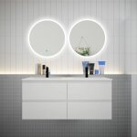 Aica sanitaire - aica ensemble meuble double vasque l. 120cm 4 tiroirs + lavabo + 2 led miroirs rond ...