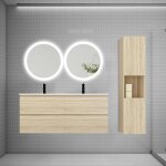 Aica sanitaire - ensemble meuble double vasque l. 120cm 4 tiroirs + lavabo + 2led miroirs rond 60cm + ...