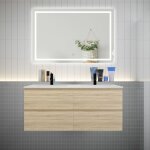 Aica sanitaire - aica ensemble meuble double vasque l. 120cm 4 tiroirs + lavabo + led miroir ch�ne