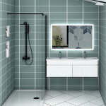 Aica sanitaire - aica ensemble meuble double vasque l. 120cm blanc 2 portes + lavabo + led miroir moderne ...