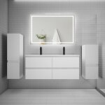Aica sanitaire - aica ensemble meuble double vasque l. 120cm + lavabo + led miroir + 2colonne blanc design ...