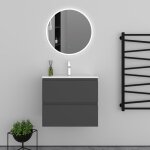 Aica sanitaire - aica ensemble meuble vasque l. 60cm 2 tiroirs + lavabo + led miroir rond 60cm anthracite ...