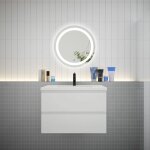 Aica sanitaire - aica ensemble meuble vasque l. 79cm 2 tiroirs + lavabo + led miroir rond 60cm blanc ...