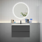 Aica sanitaire - aica ensemble meuble vasque l. 79cm 2 tiroirs + lavabo + led miroir rond 80cm anthracite ...