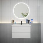 Aica sanitaire - aica ensemble meuble vasque l. 79cm 2 tiroirs + lavabo + led miroir rond 80cm blanc