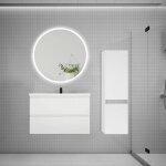 Aica sanitaire - aica ensemble meuble vasque l. 79cm 2 tiroirs + lavabo + led miroir rond 90cm + colonne ...