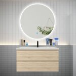 Aica sanitaire - aica ensemble meuble vasque l. 99cm 2 tiroirs + lavabo + led miroir rond 100cm chêne ... Aica sanitaire - aica ensemble meuble vasque l. 99cm 2 tiroirs + lavabo + led miroir rond 100cm chêne ...