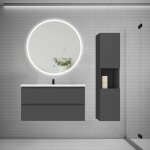 Aica sanitaire ensemble meuble vasque l 99cm 2 tiroirs + lavabo + led miroir rond 100cm + colonne anthracite ... Aica sanitaire ensemble meuble vasque l 99cm 2 tiroirs + lavabo + led miroir rond 100cm + colonne anthracite ...
