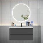 Aica sanitaire - aica ensemble meuble vasque l. 99cm 2 tiroirs + lavabo + led miroir rond 90cm anthracite ...