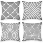 Aiducho lot de 4 housses de coussin gris meubles d'extrieur dcoratifs coton carr impression simple ...