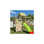 Aire de jeux avec 1 toboggan, 2 balanoires et 1 mur d'escalade