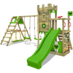 Aire de jeux chteau fort boldbaron avec balanoire surfswing, garantie de 10 ans, bac  sable intgr ...