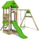 Aire de jeux portique bois friendlyfrenzy avec balanoire et toboggan maison enfant exterieur avec bac ...