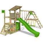 Aire de jeux portique bois fruityforest avec balanoire surfswing et toboggan maison enfant exterieur ...