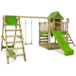 Aire de jeux portique bois jazzyjungle avec balan�oire surfswing et toboggan maison enfant exterieur ...