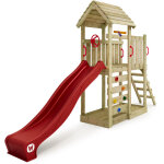 Aire de jeux portique bois joyflyer avec toboggan maison enfant exterieur avec bac  sable, chelle d'escalade ...