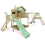 Aire de jeux portique bois smart ocean avec balan�oire et toboggan maison enfant sur pilotis avec bac ...