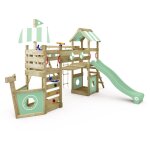 Aire de jeux portique bois stormflyer avec balan�oire et toboggan cabane enfant exterieur avec bac � ...
