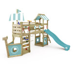 Aire de jeux portique bois stormflyer avec balan�oire et toboggan cabane enfant exterieur avec bac � ...