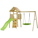 Kangui - aire de jeux portique en bois woodi - double balançoire et nid Ø100cm, toboggan, mur d'escalade, ... Kangui - aire de jeux portique en bois woodi - double balançoire et nid Ø100cm, toboggan, mur d'escalade, ...