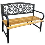 Akord - banc de jardin noir nerina avec bois laqu et pieds en fonte, largeur 118 cm