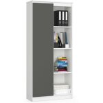 Akord - biblioth�que de bureau r80 blanche 80 cm 1 porte fa�ade gris graphite mat 8 �tag�res 80x35x180 ...