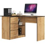 Akord - bureau d'angle gauche b16 ch�ne craft 124 cm 3 tiroirs fa�ade ch�ne craft 2 �tag�res 124x85x77 ...