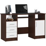 Akord - bureau d'ordinateur ana weng 124 cm 1 porte 3 tiroirs faade blanche 5 tagres 124x52x74 cm ...