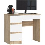 Bureau d'ordinateur akord gauche a7 chne sonoma 90 cm 4 tiroirs faade blanche 90x50x77 cm