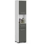 Akord - colonne salle de bains fin blanche 30 cm 2 portes 1 tiroir faade gris graphite 5 tagres 30x30x140 ...