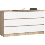 Akord - commode k140 chêne sonoma 138 cm 6 tiroirs façade blanche 138x40x77 cm Akord - commode k140 chêne sonoma 138 cm 6 tiroirs façade blanche 138x40x77 cm