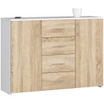 Commode akord k45 blanche 110 cm 2 portes 4 tiroirs faade chne sonoma 4 tagres 110x35x80 cm