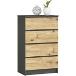 Commode akord k60 gris graphite 60 cm 4 tiroirs fa�ade ch�ne artisan 60x40x99 cm
