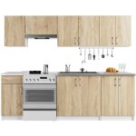 Akord - ensemble de cuisine lima 2. 4m blanc 240 cm 11 portes 1 tiroir faade chne sonoma 240x44, 5x203 ...