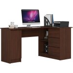 Akord - grand bureau d'angle droit b20 weng 155 cm 1 porte 3 tiroirs faade weng 4 tagres 155x85x77 ...