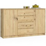 Grande commode pour le salon akord k160 ch�ne artisan 160 cm 2 portes 4 tiroirs fa�ade ch�ne artisan ...