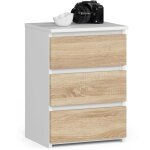 Akord - table de chevet cl3 blanche 40 cm 3 tiroirs fa�ade ch�ne sonoma 40x35x57 cm