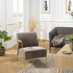 Macabane - agathe - fauteuil lounge tissu taupe métal doré accoudoirs bois Macabane - agathe - fauteuil lounge tissu taupe métal doré accoudoirs bois