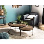 Macabane - sixtine - set de 2 tables basses gigognes rondes teck recycl acacia mahogany recycl pieds ...