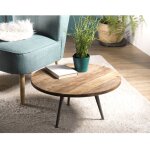 Macabane - sixtine - table basse d'appoint marron ronde 55x55cm teck recycl� pieds m�tal