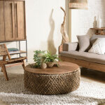 Macabane - sixtine - table basse ronde 100x100cm en tissage de fibre de cocotier