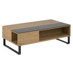 Ebuy24 - allan table basse relevable avec espace de rangement, plaqu chne et verre noir.