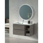 Ensemble de salle de bain zeus - 9 couleurs diff�rentes 90 cm - avec meuble, miroir rond r�tro�clair� ...