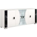 Ariane - buffet 4 portes blanc eclairage led intgr avec dcor latral aspect marbre noir