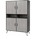 Asca - meuble bar 4 portes décir chêne gris cendré et piètement métal Asca - meuble bar 4 portes décir chêne gris cendré et piètement métal