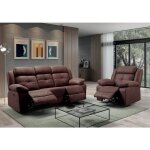 Altobuy - fabares - canap� 3 places + fauteuil relax electrique chocolat
